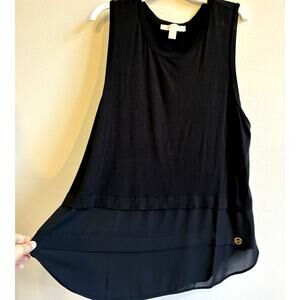 Michael Kors Layered Tunic Black Chiffon tiered hem lagenlook minimalist Goth XL